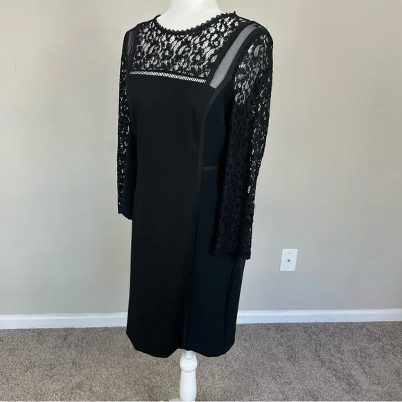 REBECCA TAYLOR BLACK DRESS WITH LACE SLEEVES SIZE 8 - Picture 10 of 12
